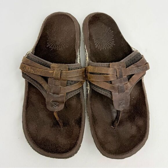 Cushe MANUKA Brown Leather Woven Upper Thong Toe Slip on Flipflop Sandals main image 9